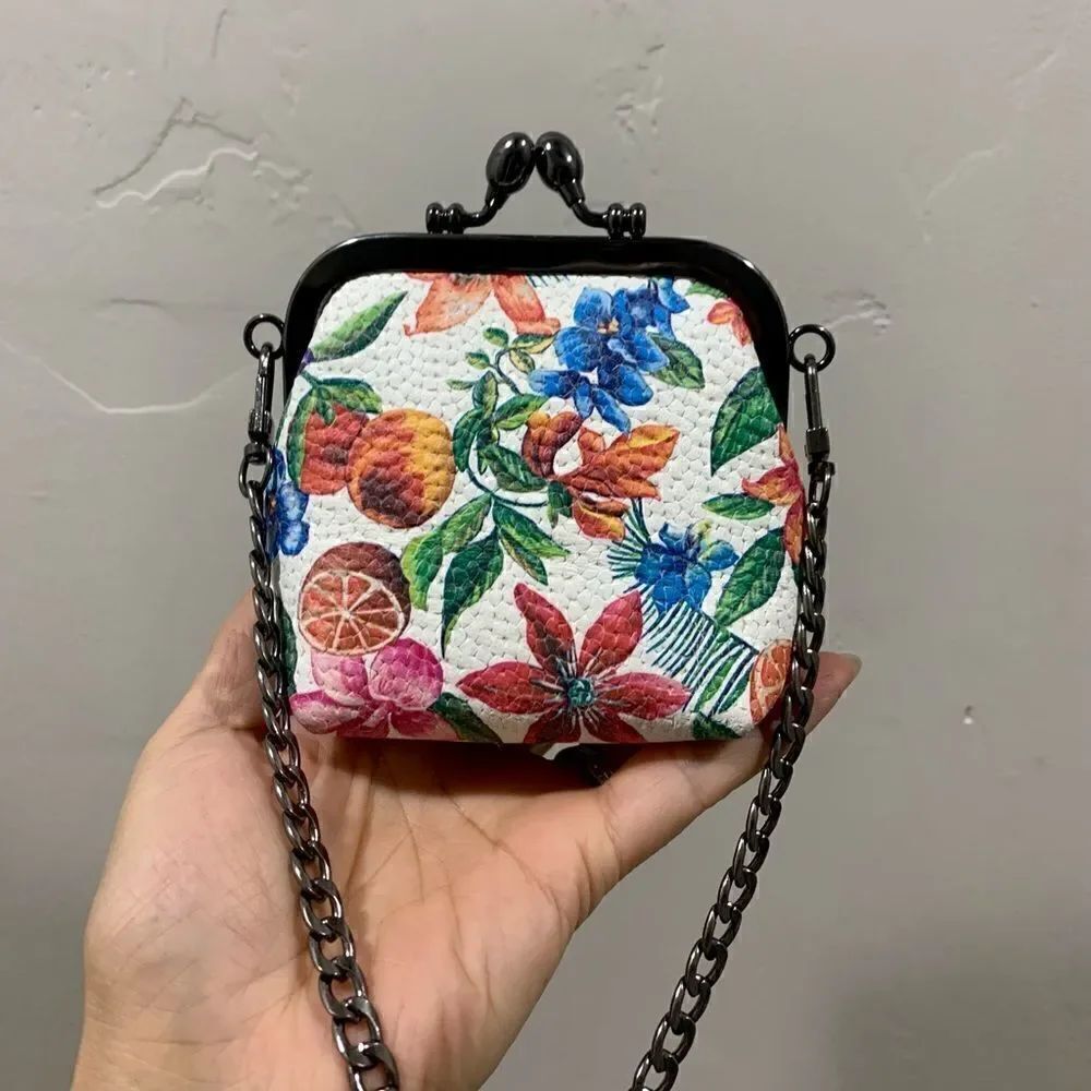 Handmade Genuine Embossed Leather Rhinestone Metal Frame Handbag & Small Purse - Picture 14 of 16